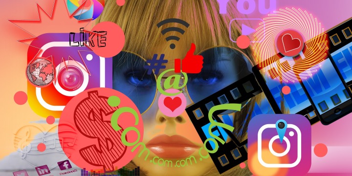 Ein buntes Bild mit social media icons