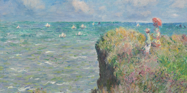 Bild auf Öl gemalt mit zwei Personen an einer Klippe