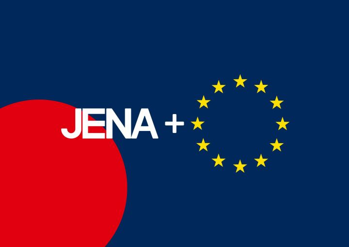 Piktogramm Jena Schrift + gelbe Europasterne