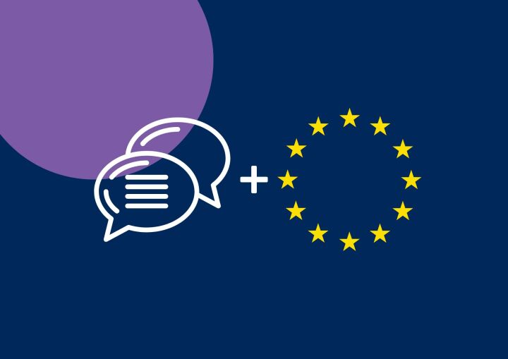 Piktogramm Sprechblase + gelbe Europasterne