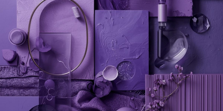 Violettes Bild mit verschiedenen Materialien in violett