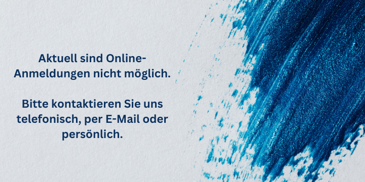 Blauer Strich mit der Info das aktuell keine online ANmeldung funktioniert